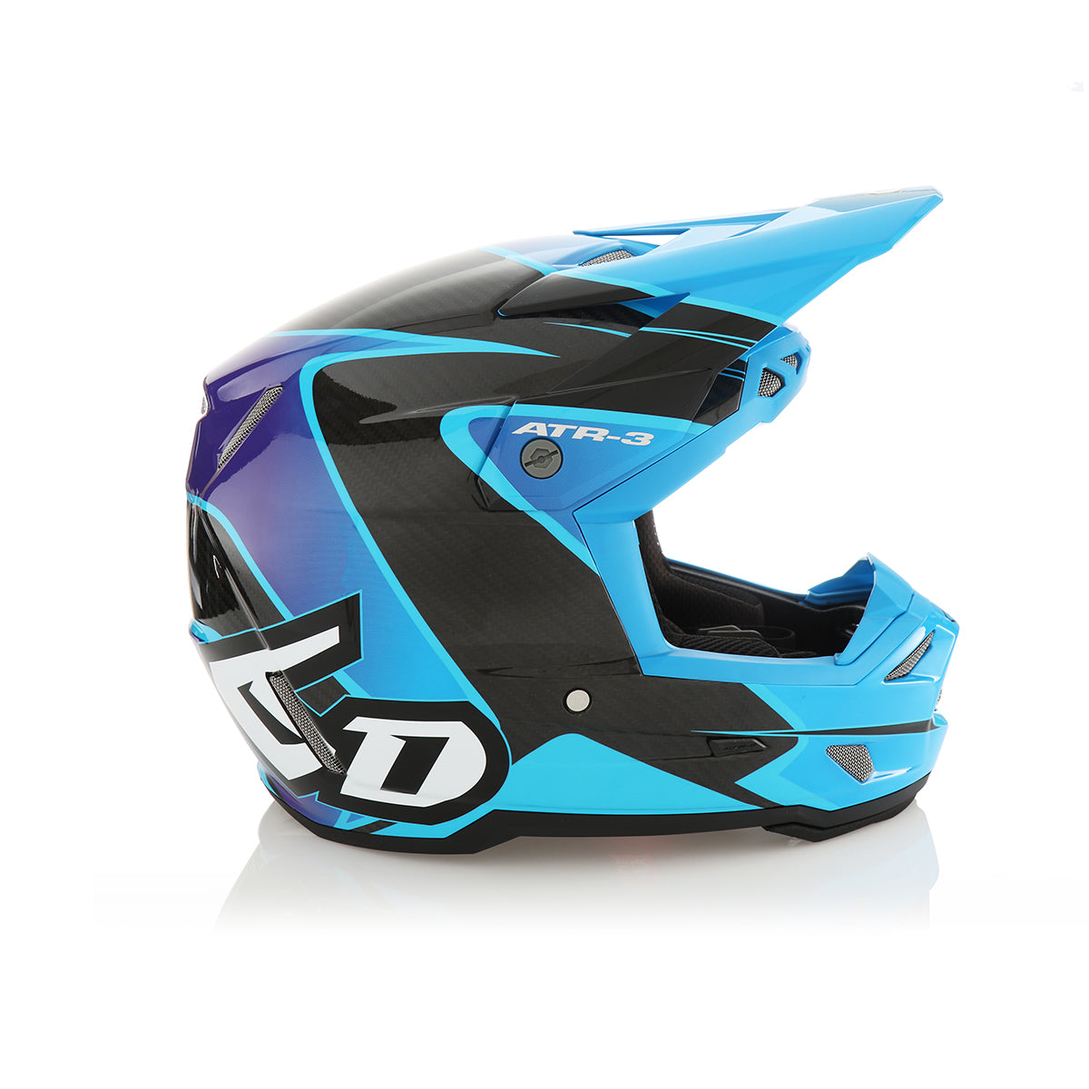 6D ATR-3 WAVE GLOSS CARBON FIBRE CYAN BLUE PURPLE MOTO HELMET