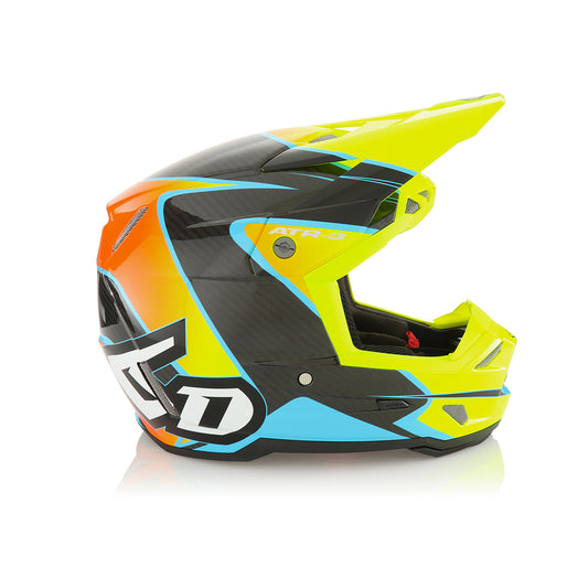 6D ATR-3 WAVE GLOSS CARBON FIBRE CYAN NEON ORANGE YELLOW MOTO HELMET